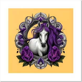 Horse Surrounded By Purple Violet Flowers New Jersey State Tattoo Art Posters and Art